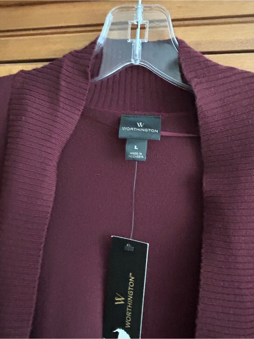 NWT Worthington Open Front Maroon Tunic Cardigan Size Large - Picture 3 of 6